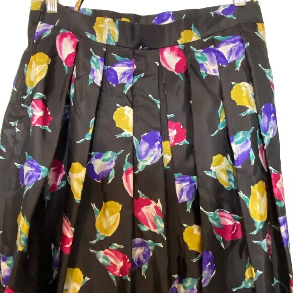 Brigitte Both Full Skirt Long West Germany Floral Print Size 44 Taffeta 80s - Picture 5 of 7